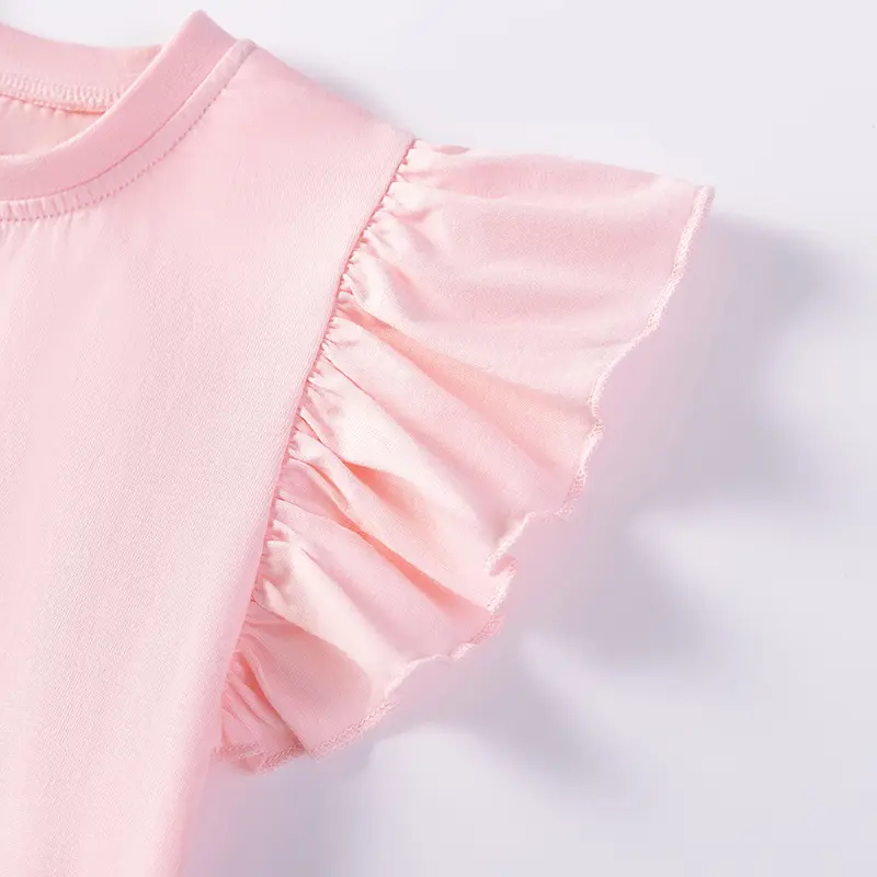 Girls' Pink Short - Sleeve Dress - with Ruffled Sleeves and Unicorn Print - Suitable for Ages 2-7y