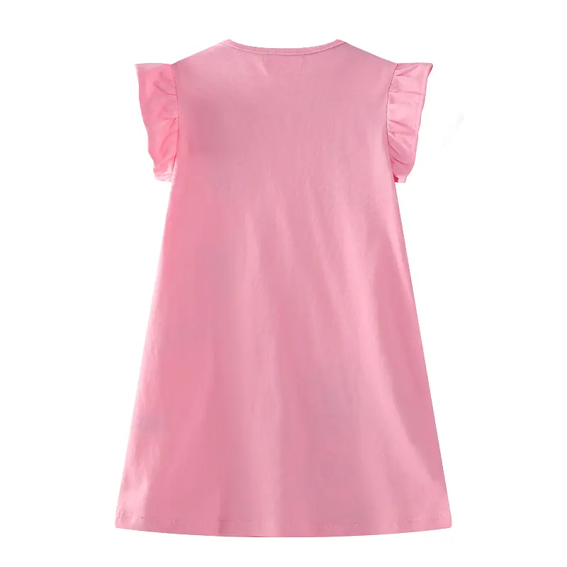 Baby Girls Cute Pink Toddler Dress with Ruffled Sleeves & Insect - Flower Prints