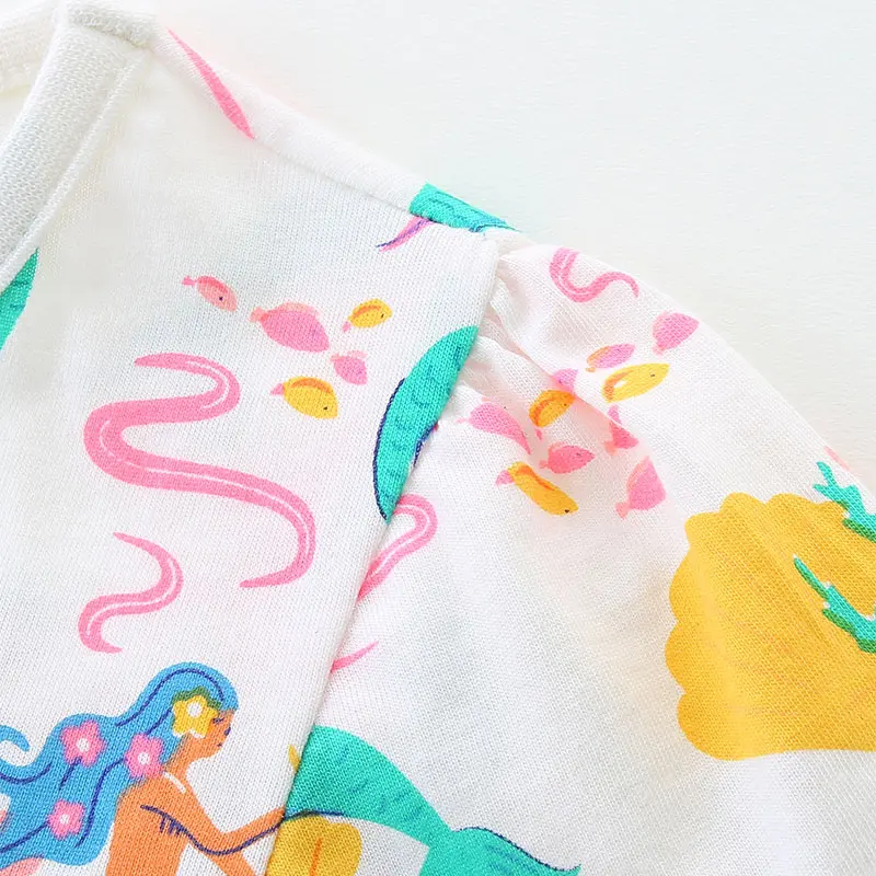 Girls' White Short - Sleeve Dress - with Colorful Mermaid and Ocean - themed All - over Print - Suitable for Ages 2-7y