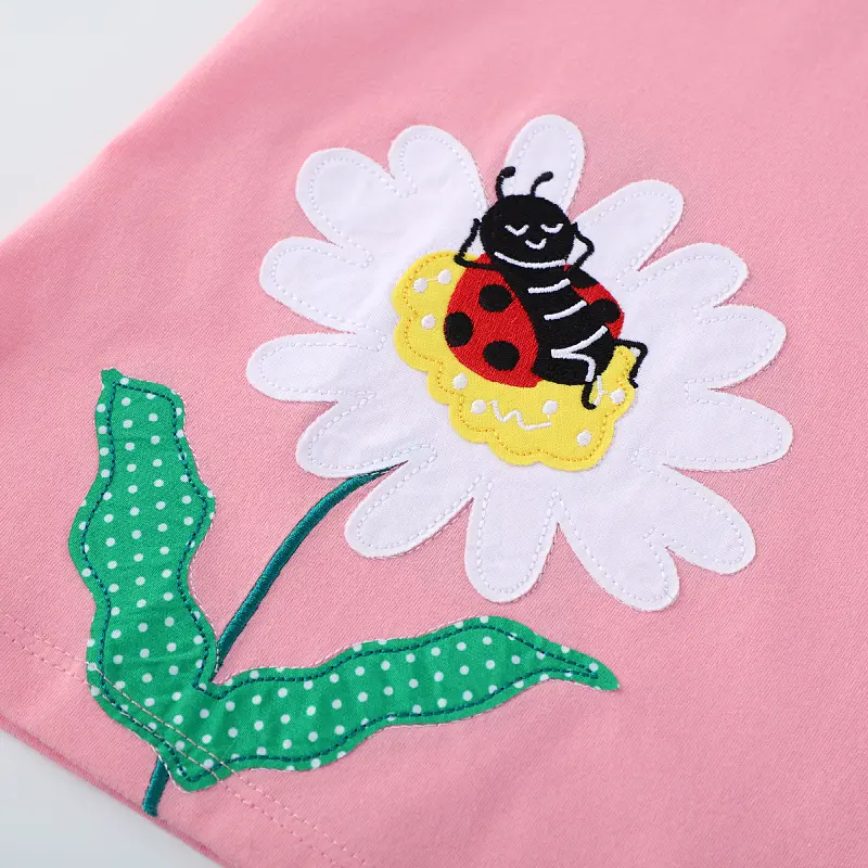 Baby Girls Cute Pink Toddler Dress with Ruffled Sleeves & Insect - Flower Prints