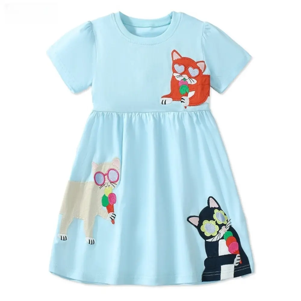 Adorable Cat - Themed Kids' Dresses Sweet Styles in Light Blue and Striped White for Your Little One