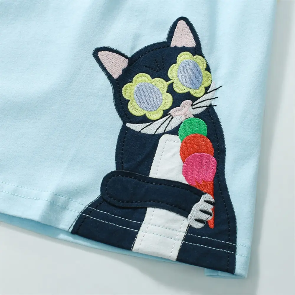Adorable Cat - Themed Kids' Dresses Sweet Styles in Light Blue and Striped White for Your Little One