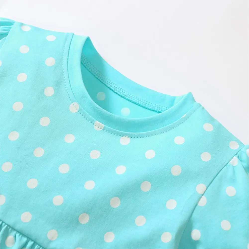 2-7t Short Sleeved Light Blue Polka Dot Toddler Dress with Adorable Ice Cream Pattern