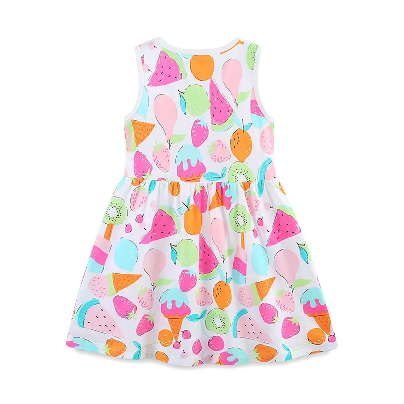 Girls' Sleeveless Dress - with Colorful Fruit All - over Print (Watermelon, Strawberry, Kiwi) - Suitable for Ages 2-7y