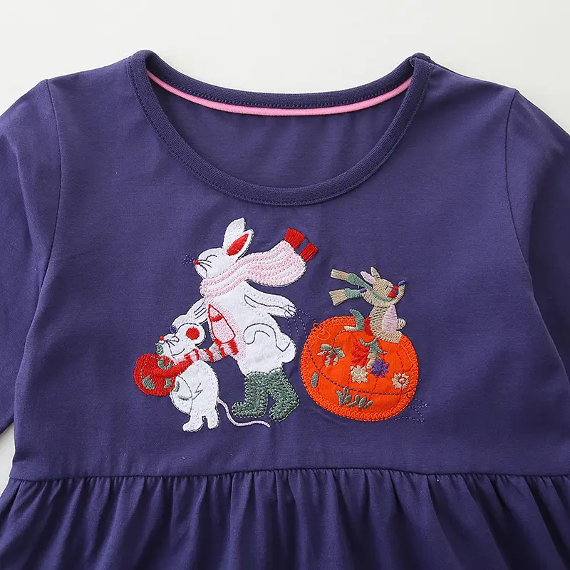 Easter Girls Dress Children's Clothing Cotton Kids Clothes 2025 Autumn Long Sleeves Cartoon Pumpkin Casual Dress