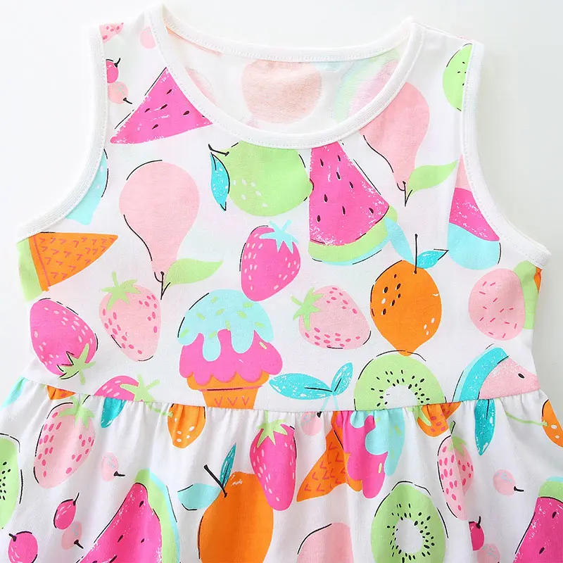 Girls' Sleeveless Dress - with Colorful Fruit All - over Print (Watermelon, Strawberry, Kiwi) - Suitable for Ages 2-7y