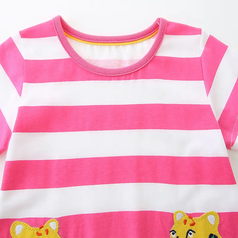 Summer Girls Dresses Leopard Striped Short Sleeve Kids Dress For Girls Toddler Cotton Clothing Children Cartoon Dress