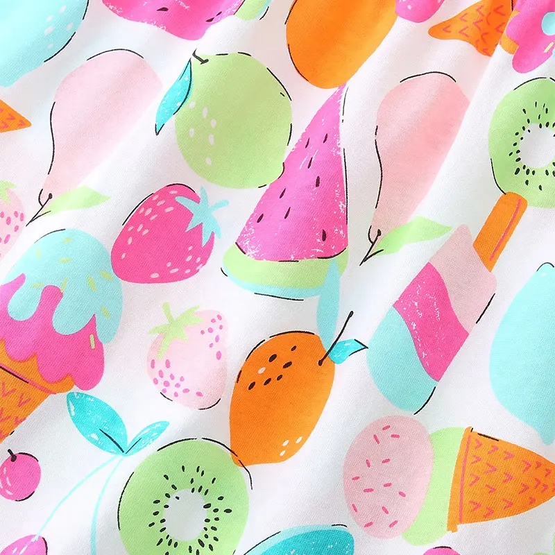 Girls' Sleeveless Dress - with Colorful Fruit All - over Print (Watermelon, Strawberry, Kiwi) - Suitable for Ages 2-7y