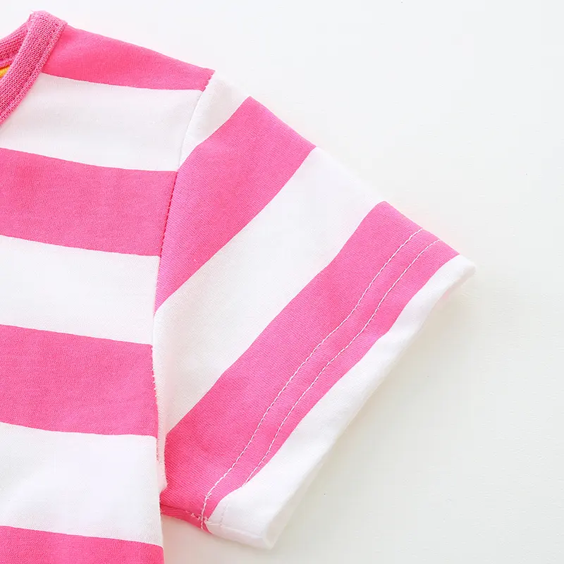 Summer Girls Dresses Leopard Striped Short Sleeve Kids Dress For Girls Toddler Cotton Clothing Children Cartoon Dress
