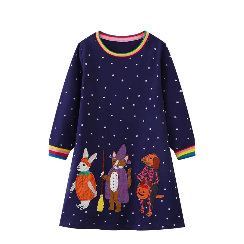 Autumn 2-7Yrs Girls Princess Dress Baby Girl Clothes Clothes Rianbow Collar Baby Girl One Piece Clothes Chirstmas Elf Kids Dress