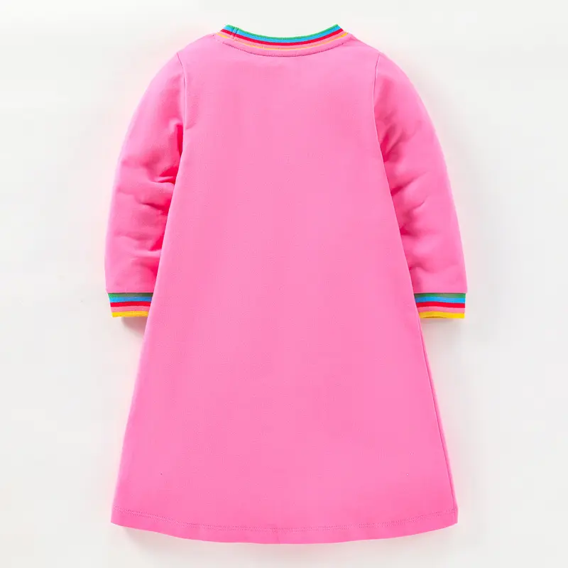 Cotton Girls Long Sleeves Dress Lovely Cartoon Animals Carry Schoolbag Go to School Autumn Casual Clothes for Kids