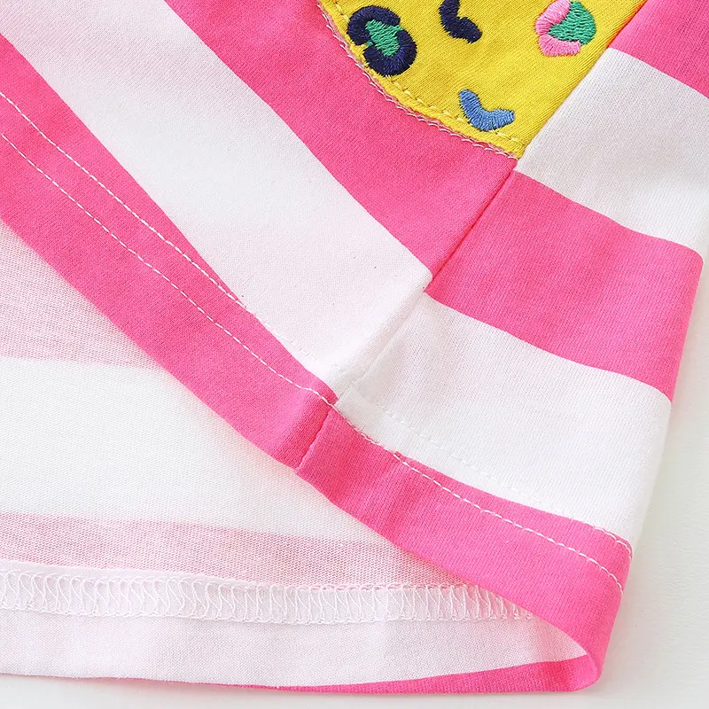 Summer Girls Dresses Leopard Striped Short Sleeve Kids Dress For Girls Toddler Cotton Clothing Children Cartoon Dress