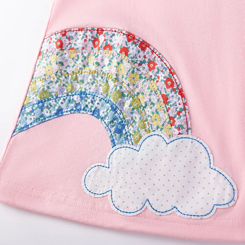 Summer Baby Girls Skirt Children's Clothing Cotton Appliques Cartoon Sun Rainbow Pink Dresses Holiday Gifts Kids Clothes