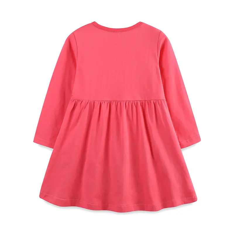 Enchanting Long - Sleeve Pink Dress for Girls with Adorable Forest Animal Embroidery