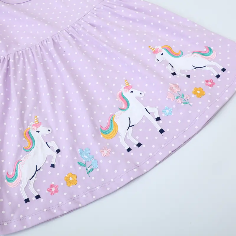Girls Kids' Purple Polka - Dot Sleeveless Ruffled Dress with Unicorn Prints - Suitable for Toddlers