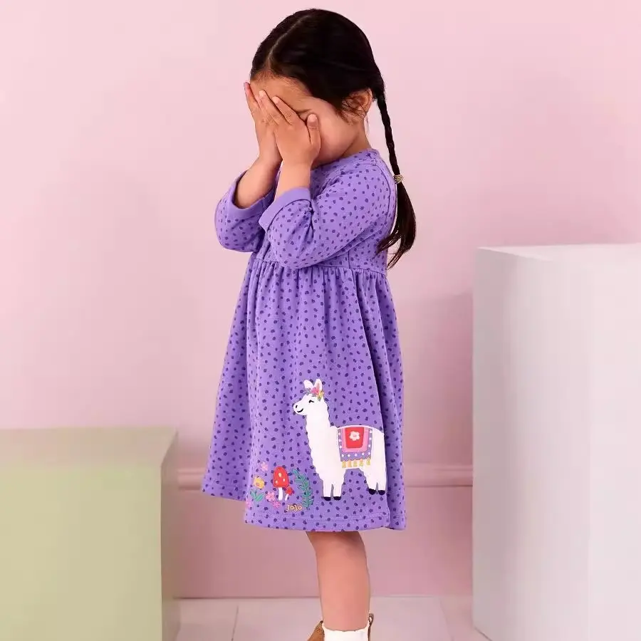 Purple Children Girls Spring Autumn Dress Sheep Polka Dot Long sleeves Dress Girl Fashionable Clothing 2-7y
