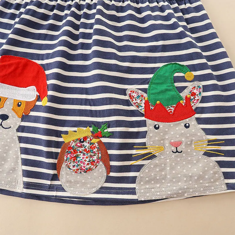 Autumn Children's Clothing Girls Dress Christmas Animals Dogs Rabbit Kids Long Sleeves Dress Cotton Girl Clothes