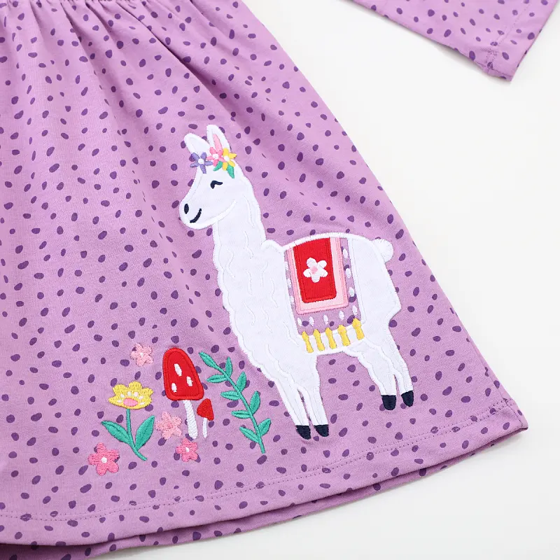 Purple Children Girls Spring Autumn Dress Sheep Polka Dot Long sleeves Dress Girl Fashionable Clothing 2-7y