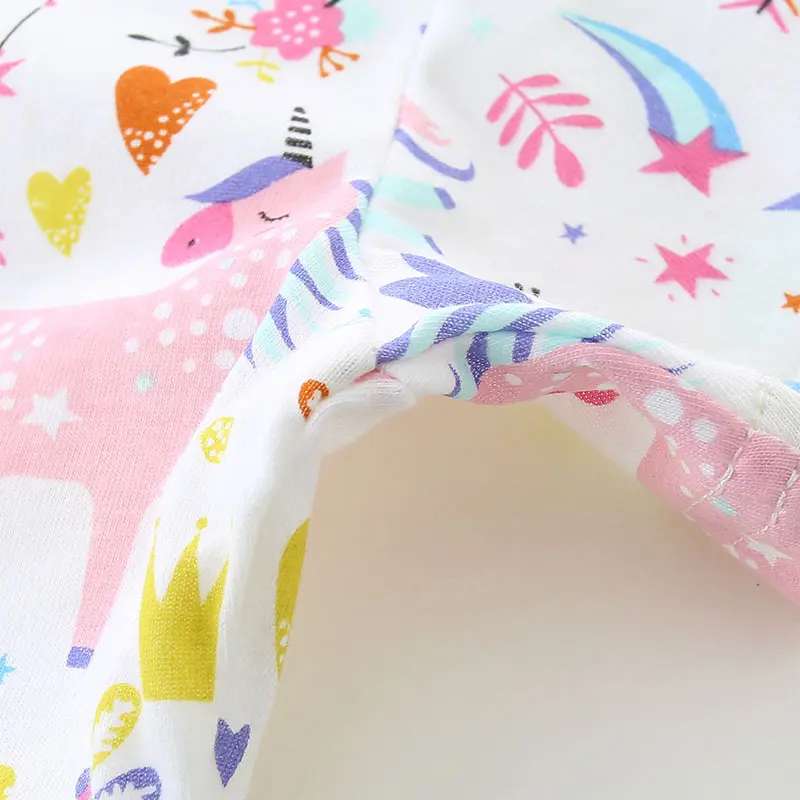 Girls' White Short - Sleeve Dress - with Colorful Unicorn, Rainbow and Star All - over Print - Suitable for Ages 2-7y