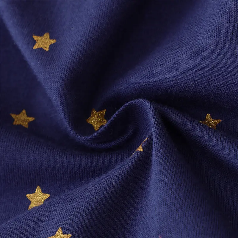 Navy Blue Long - Sleeved Christmas Dress with Star Prints and Santa - Reindeer Motif - Ideal for Festive Occasions