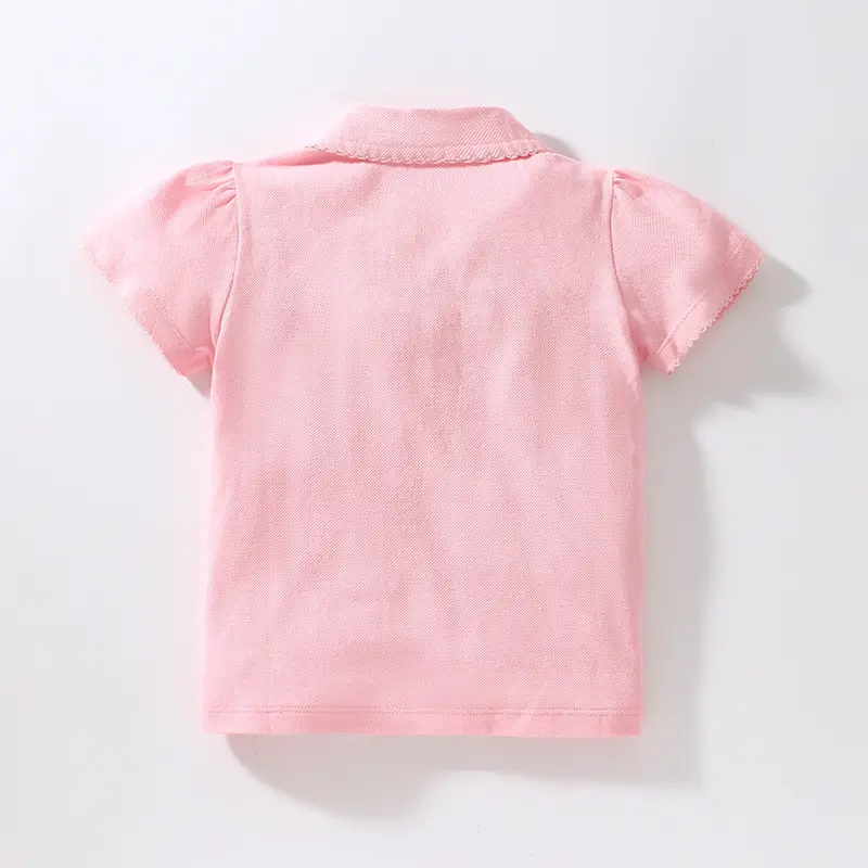 Girls' Pink Short - Sleeve Polo Shirt - with Ruffled Collar and Star Embroidered - Suitable for Ages 2 - 7