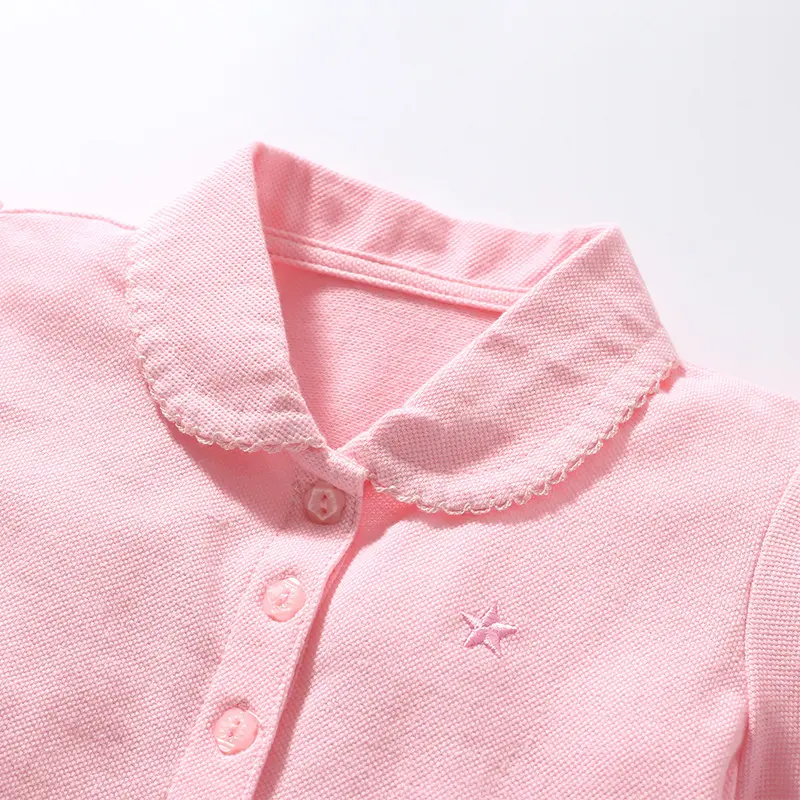 Girls' Pink Short - Sleeve Polo Shirt - with Ruffled Collar and Star Embroidered - Suitable for Ages 2 - 7