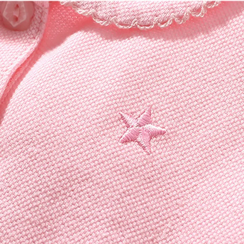 Girls' Pink Short - Sleeve Polo Shirt - with Ruffled Collar and Star Embroidered - Suitable for Ages 2 - 7