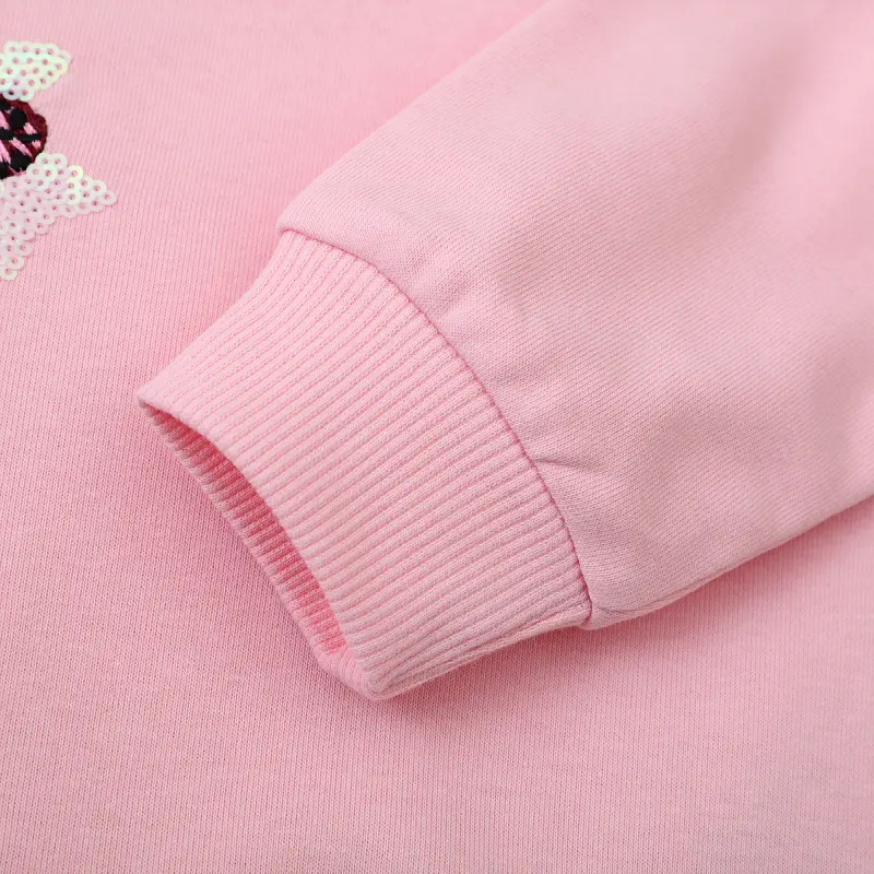 Charming Pink Round Neck Sweatshirt with Exquisite Floral and Bee Embroidery Stylish and Adorable for Girls