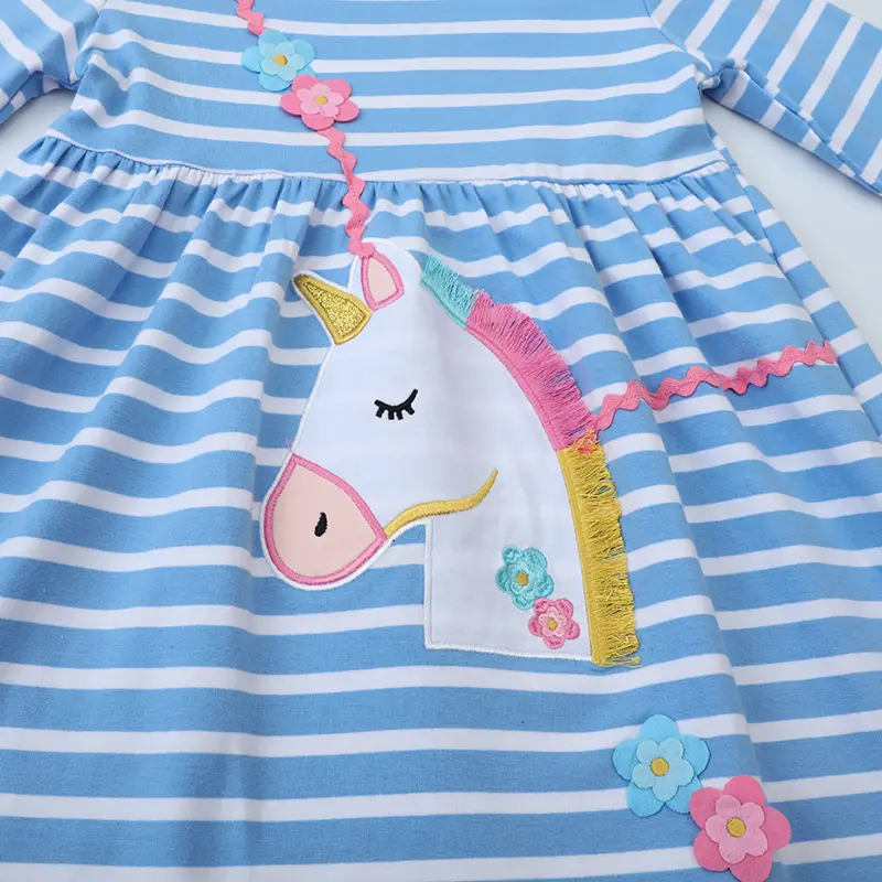 Unicorn Girls Dresses 2025 Autumn Spring Children's Clothing Cotton Fall Baby Girls Long Sleeves Cartoon Kids Clothes