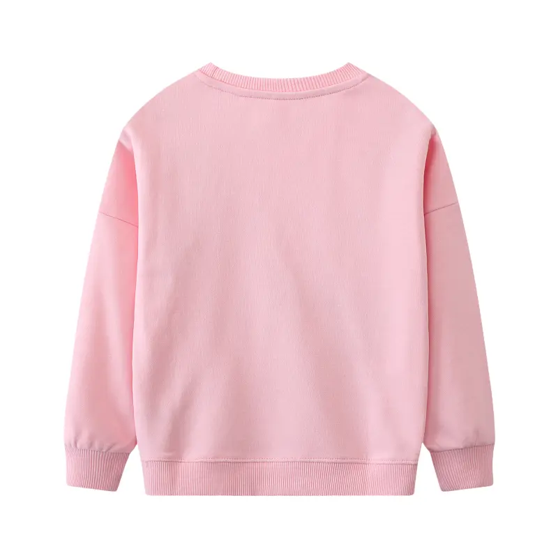 Charming Pink Round Neck Sweatshirt with Exquisite Floral and Bee Embroidery Stylish and Adorable for Girls