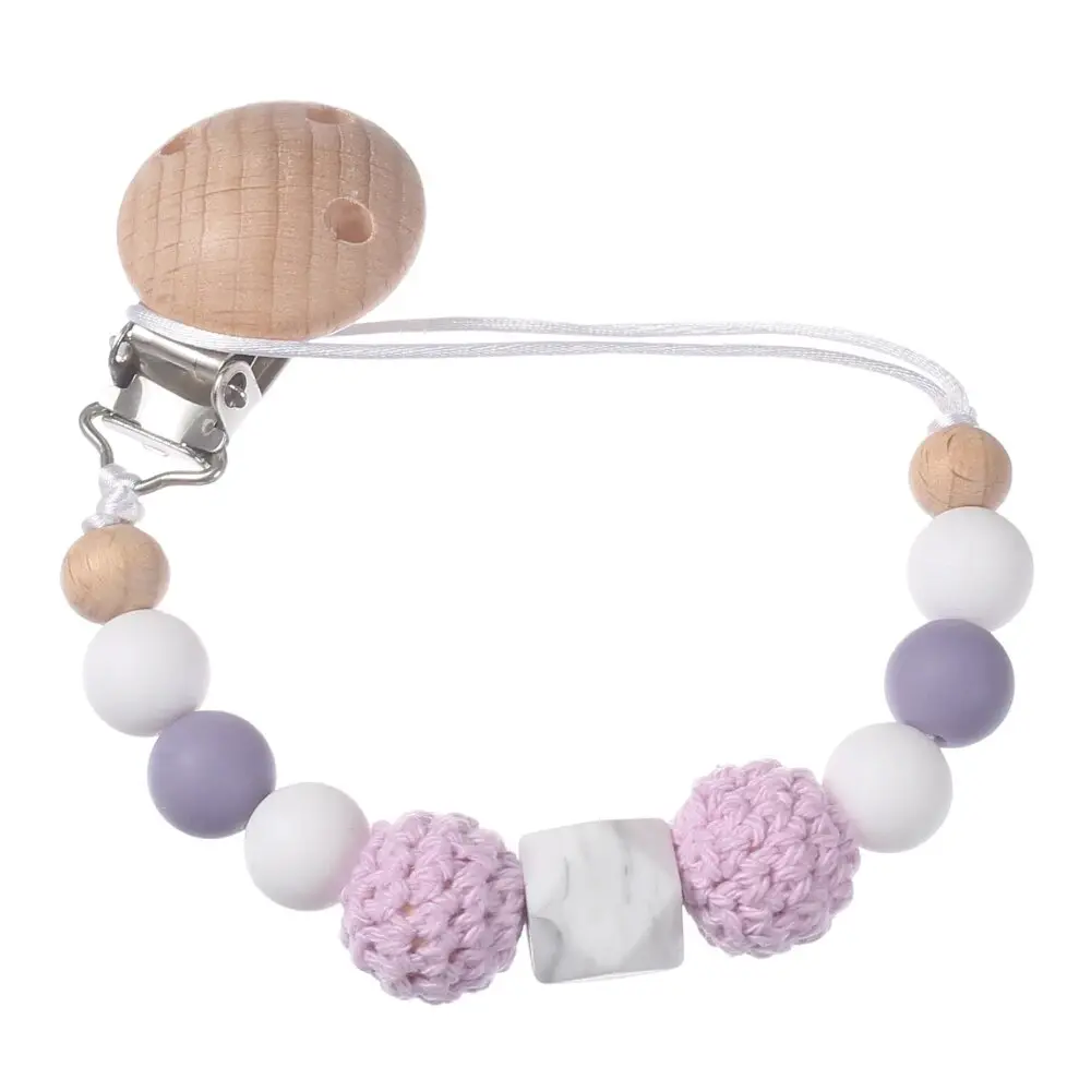 Crochet Ball Baby Pacifier Chain Beech Soother Nipple Clips For Silicone Beaded Dummy Holder Chain Care Chew Toy Shower Gift