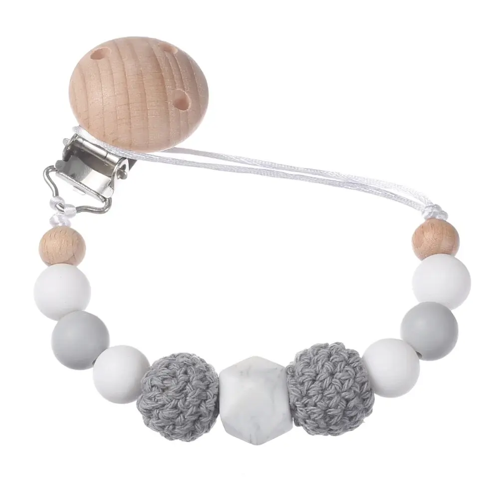 Crochet Ball Baby Pacifier Chain Beech Soother Nipple Clips For Silicone Beaded Dummy Holder Chain Care Chew Toy Shower Gift