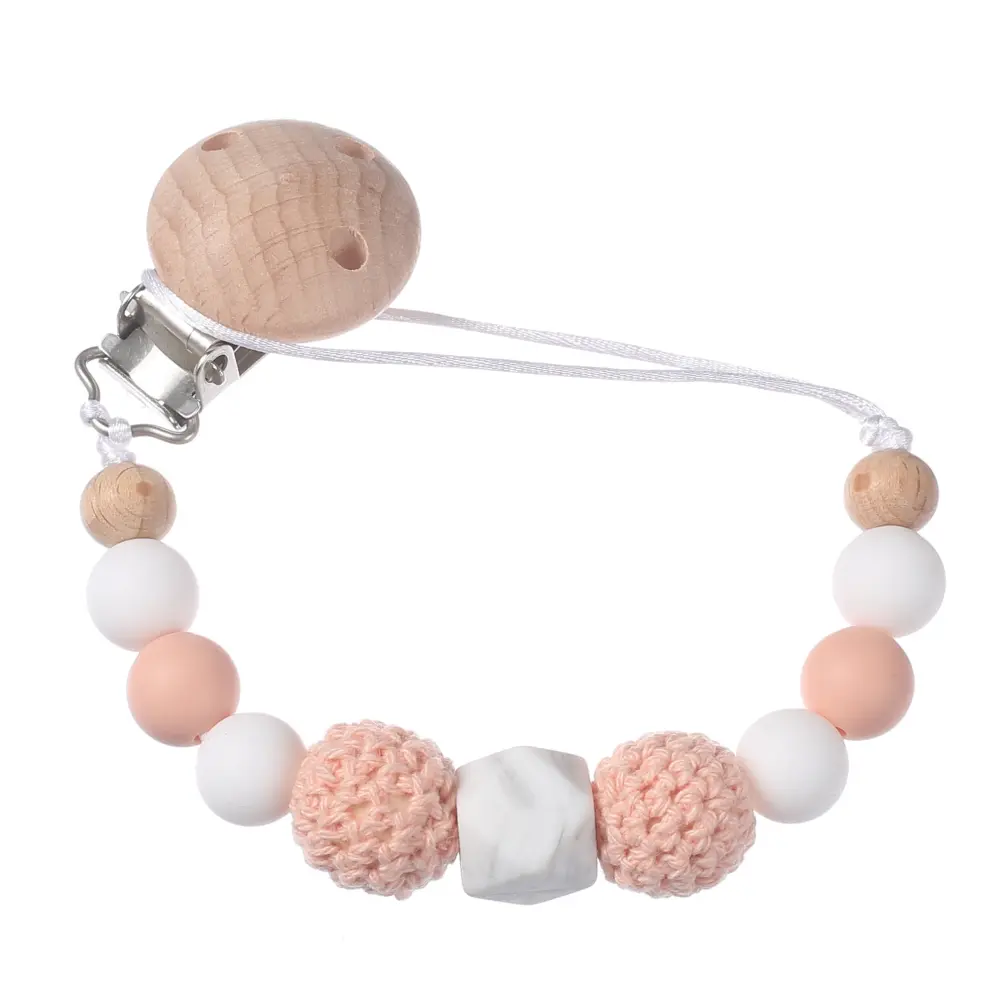 Crochet Ball Baby Pacifier Chain Beech Soother Nipple Clips For Silicone Beaded Dummy Holder Chain Care Chew Toy Shower Gift