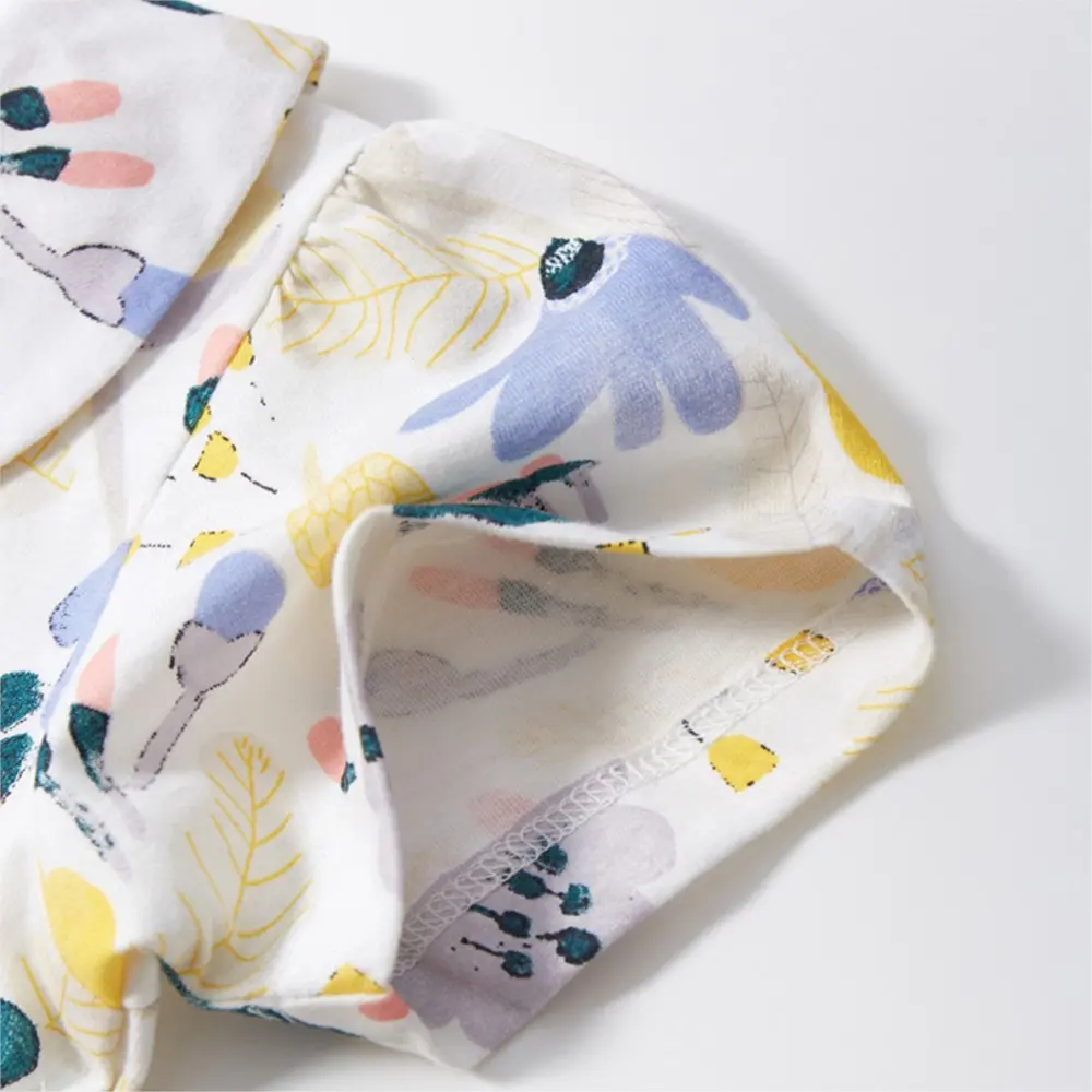 Summer Girls Smocking Dress Short Sleeve Cotton Sunflower Princess Kid Skirt Lotus Leaf Collar Casual Vacation Children Clothing