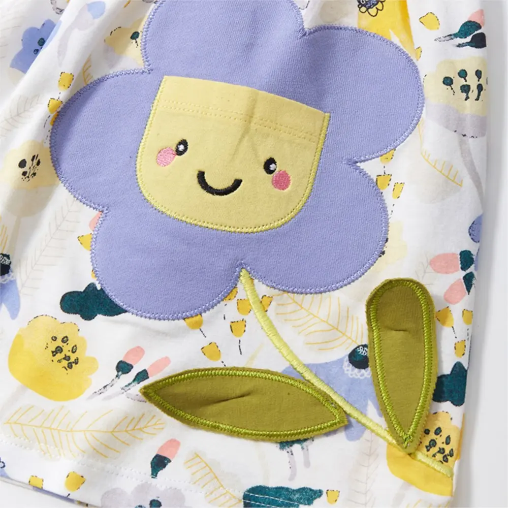 Summer Girls Smocking Dress Short Sleeve Cotton Sunflower Princess Kid Skirt Lotus Leaf Collar Casual Vacation Children Clothing