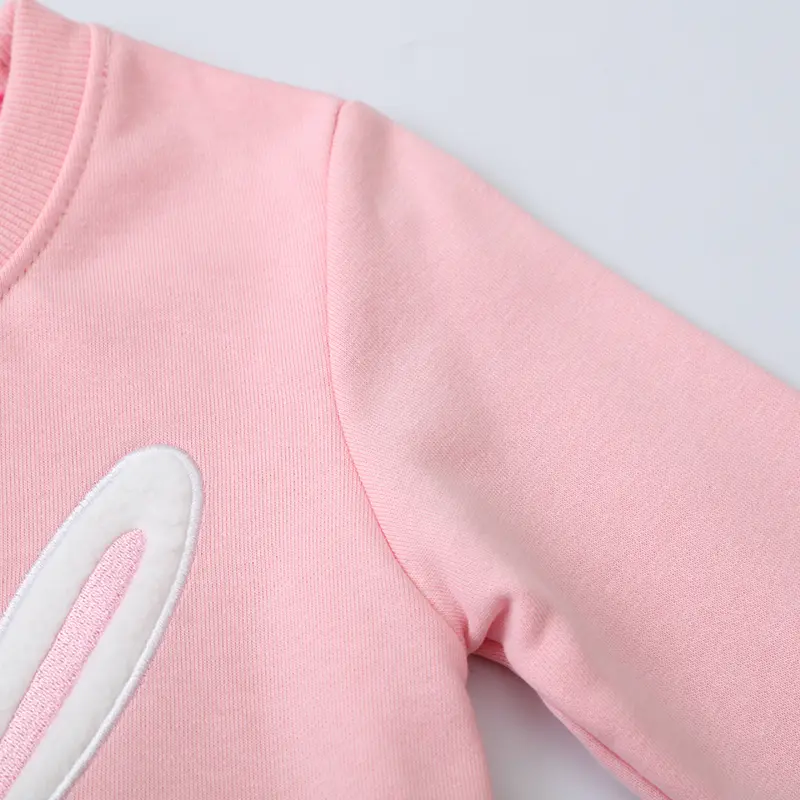 Adorable Toddler Girl Pink Pullover Bunny Embroidered Design Sweet Kids' Sweatshirt 2-7y
