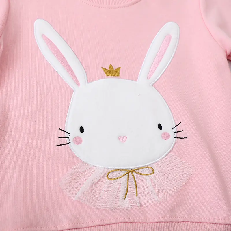 Adorable Toddler Girl Pink Pullover Bunny Embroidered Design Sweet Kids' Sweatshirt 2-7y