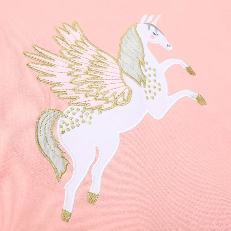 2-7t Girls' Pink Long Sleeve Sweatshirt Exquisite Pegasus Embroidery Design Adorable Toddler Kid Pullover