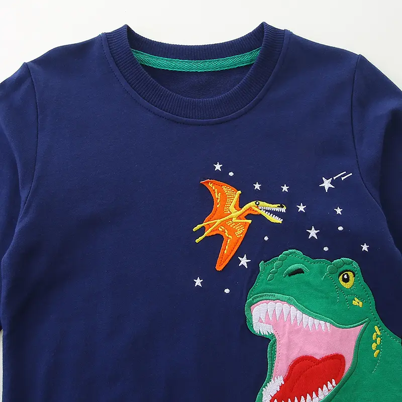 Boys' Navy Blue Sweatshirt - Dinosaur - Themed Design with T - Rex and Pterodactyl, Star Accents