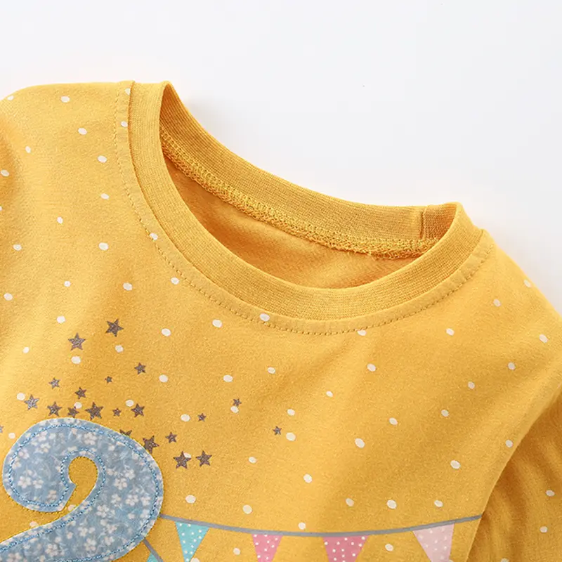 1pcs Autumn Spring Children's T-Shirts Yellow Tops Kids Round Neck Long Sleeve Base Shirt Rabbit Boys Girls Tshirts Clothes
