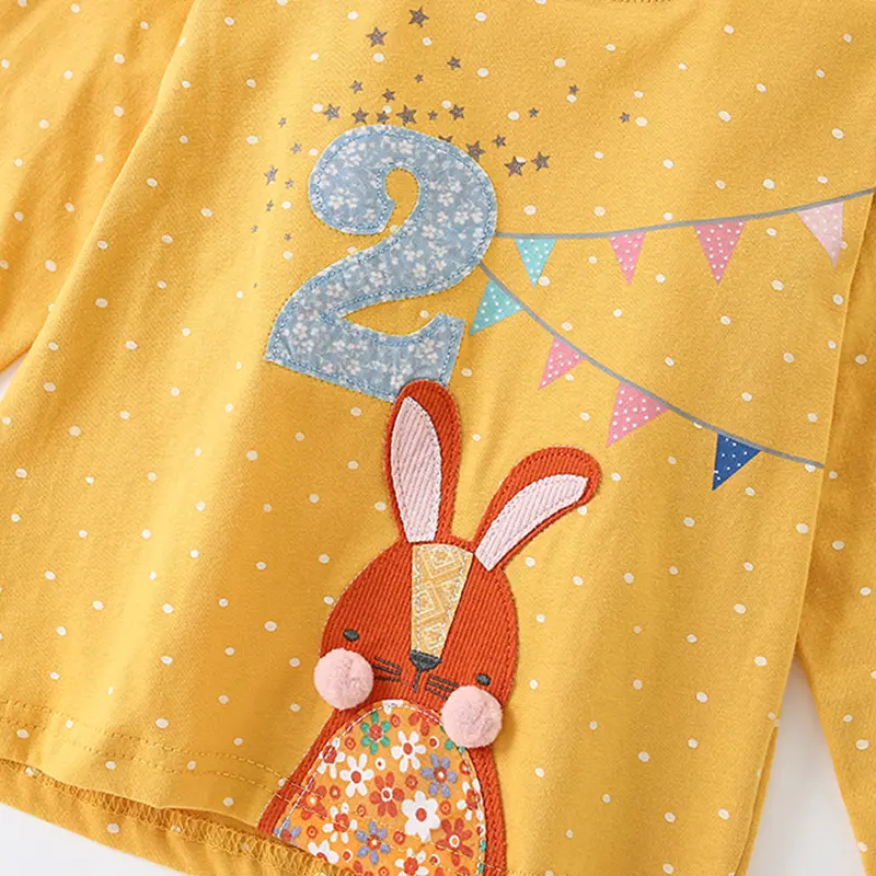 1pcs Autumn Spring Children's T-Shirts Yellow Tops Kids Round Neck Long Sleeve Base Shirt Rabbit Boys Girls Tshirts Clothes