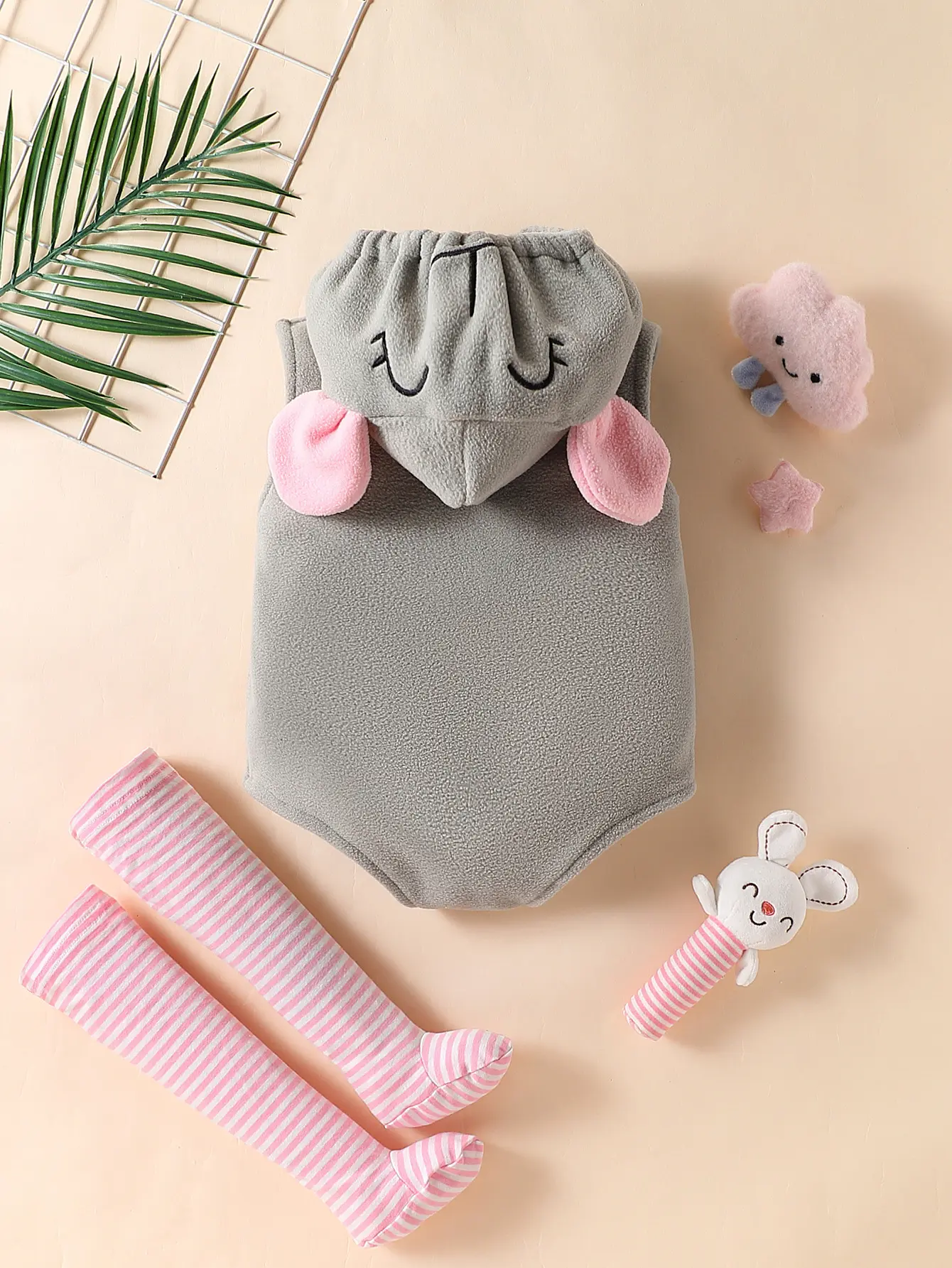 Baby Boys Girls Cute Animal Hooded Romper Sleeveless Zipper Jumpsuit with Striped Stockings Set for Birthday Party Photography