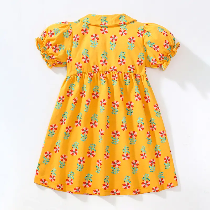 Summer Kids Baby Girls Short Sleeve Flower Printing Princess Dress Sweet Baby Girls Doll Collar Dress Children Clothes Dress