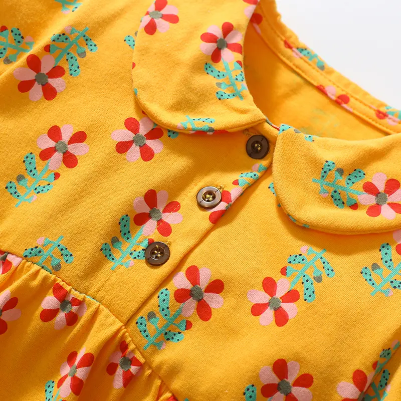 Summer Kids Baby Girls Short Sleeve Flower Printing Princess Dress Sweet Baby Girls Doll Collar Dress Children Clothes Dress