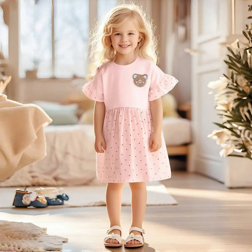 Baby Girls Dress Summer Pink Cute Elegant Princess Dress Birthday Party Clothes 2-7 Years Old