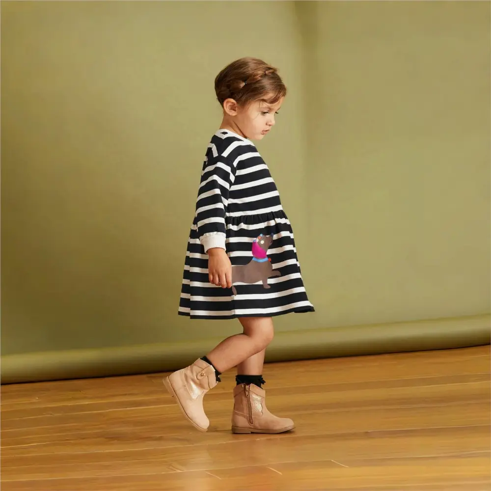 Girls Cotton Dress for Autumn Winter Long Sleeve Kids Princess Dress Solid Fashion Baby Girls Casual Fall Clothes 2 to 7Years