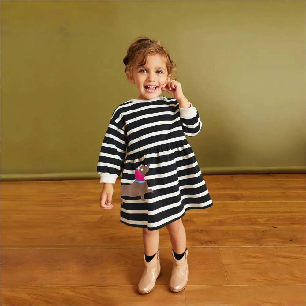Girls Cotton Dress for Autumn Winter Long Sleeve Kids Princess Dress Solid Fashion Baby Girls Casual Fall Clothes 2 to 7Years