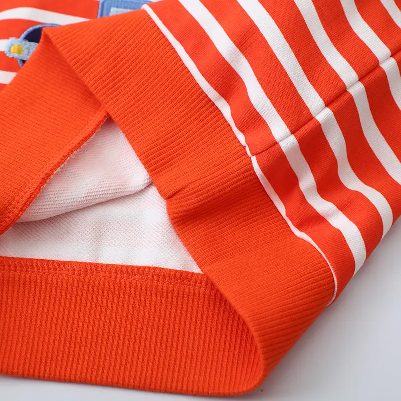 Boys' Red & White Striped Sweatshirt Construction Vehicle Embroidery, Long Sleeve Adorable Toddler Boy Pullover