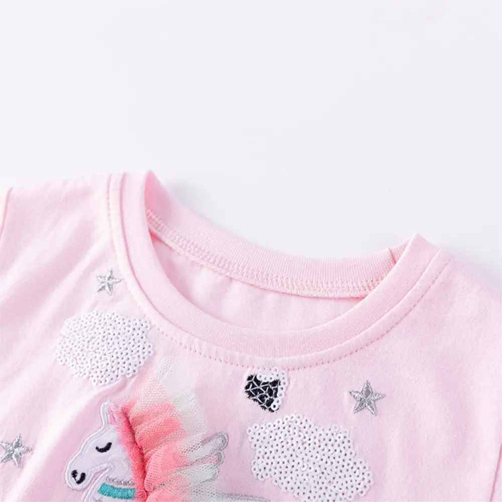 Summer Cotton Kids Dresses For Girls Cartoon Unicorn Print Children Casual Clothing Mesh Princess Girls Dress Kids Costume