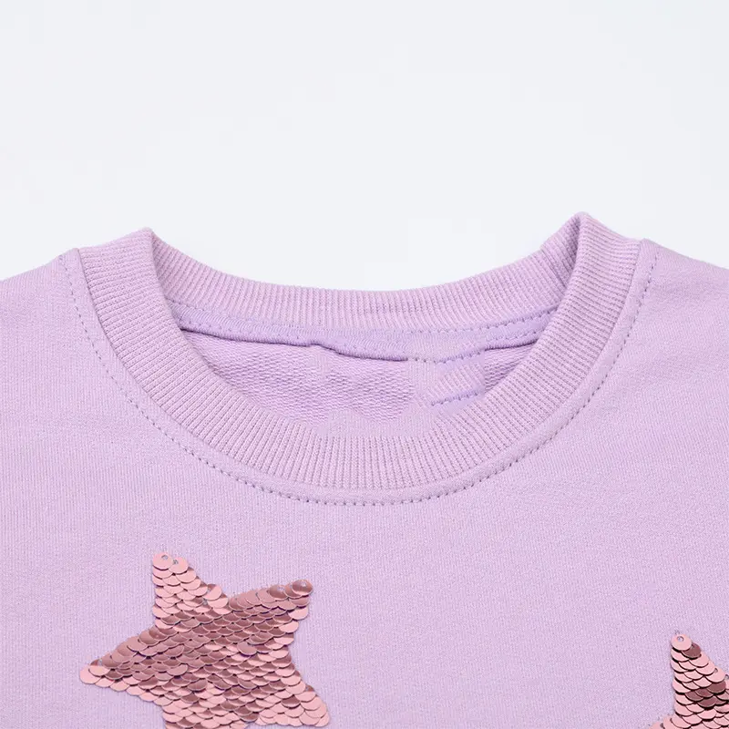 2-7t Girls' Purple Long - Sleeve Sweatshirt Dress - with Sequin Star Decorations and Tulle Hem - for Kids